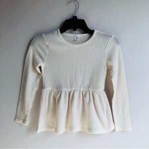 Shein Cream Waffle Knit Peplum Casual Long Sleeve Top Girl’s Size 10
